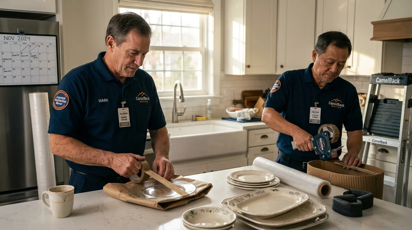 Professional crew packing kitchen dishware in Easley, SC
